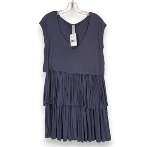 Free People Beach Tiered Mini Dress Blue Oversized XS